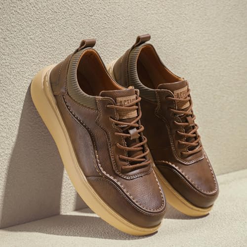 Men's Lace-Up Leather Platform Sneakers Fashion Slip-On Business Oxford Dress Shoes Casual Non-Slip Tennis Driving Walking Shoes4