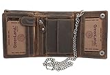 accesorios moto sevilla Cartera robusta de calidad fantástica de cuero envejecido con cadena de seguridad desmontable para hombre 9,5cm x 12,5cm x 3cm