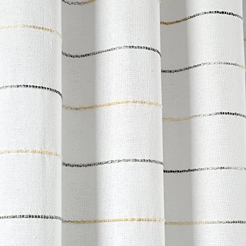 Image of Lush Decor Ombre Stripe Yarn Dyed Cotton Shower Curtain, 72 inch W x 72 inch L, Yellow & Gray - Fabric Shower Curtains - Striped Bathroom Curtain - Farmhouse & Coastal Decor