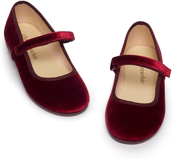Childrenchic Mary Jane Shoes for Girls – Classic & Comfortable Dress Shoes for Toddlers & Kids – Perfect Flats for School, Play, and Special Occasions (Velvet, Burgundy, 9 Toddler) by Childrenchic - Used condition - US$28.90