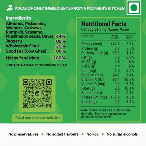 Image of LADDUBAR Dryfruit Energy Bars | 10% Protein | 96% Dryfruits & Dates | Gluten Free | No Refined Sugar | Fasting Friendly | Mama Nourish | Pack of 2(10 Bars x 35g) | As Seen on Shark Tank India