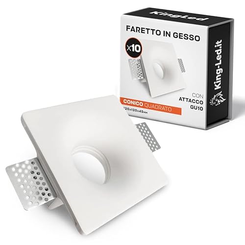 KingLed - Portafaretto in Gesso Ceramico da Incasso Conico per Controssoffitti per Faretti Led GU10 e MR16 - Dimensione 120x120x45mm Cod. 1426 (10x Gessi Conico)