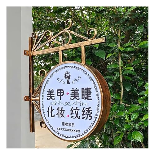 Letrero Luminoso Redondo Personalizado, Tablero Publicitario Iluminado De Doble Cara, Caja De Luz LED Retro Impermeable, Para Decoración De Tiendas, Bares, Cafeterías Y Salones De Té.(Antique bronze,4