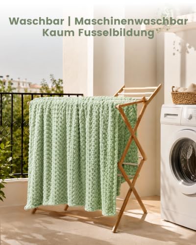 Good Nite Sherpa-Fleece-Überwurfdecke, 230 x 270 cm, Salbeigrün – Ansicht 5