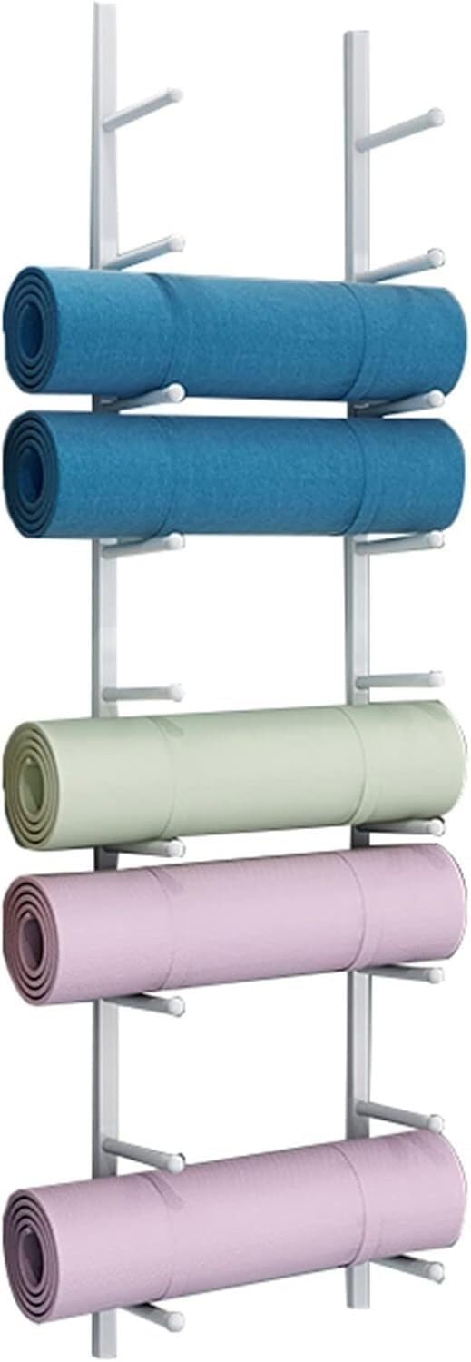 LXXW Yogamatten-Halter Yogamatten-Gewichtsständer, 9-stufige Wandhalterung, Schaumstoffrolle, Yogamatten-Aufbewahrungsregal for den Innenbereich, Fitnessstudio/Trainingsraum Wandhalterung(Bianco)