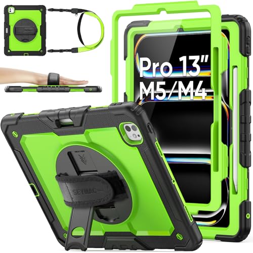 Coque iPad Pro 13 Pouces Incassable Anti Chute Robuste SEYMAC avec Sangle Verte