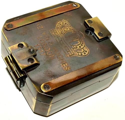 Brass Pocket Compass 2.5 Inch Kelvin & Hughes 1917 London Directional Compass Fully Functional Vintage Hiking Compass & Outdoor Navigation Tool