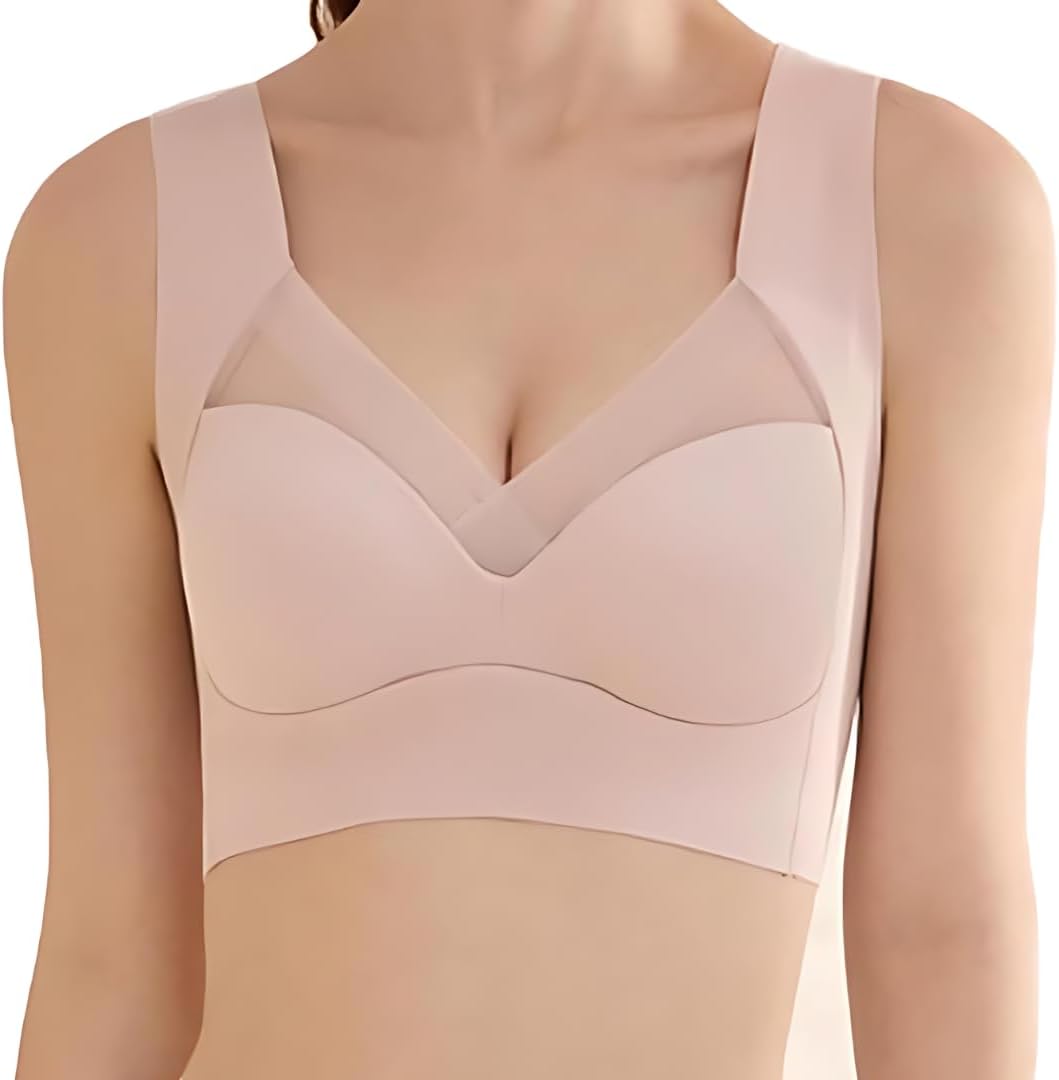 GLAMORAS Women Nylon Spandex Seamless Mesh Lace Bras for Women Wirefree Comfortable Padded Lift Push Up Thin Soft Sexy Back Smoothing Bra Pullover Bras. Size: L-3XL