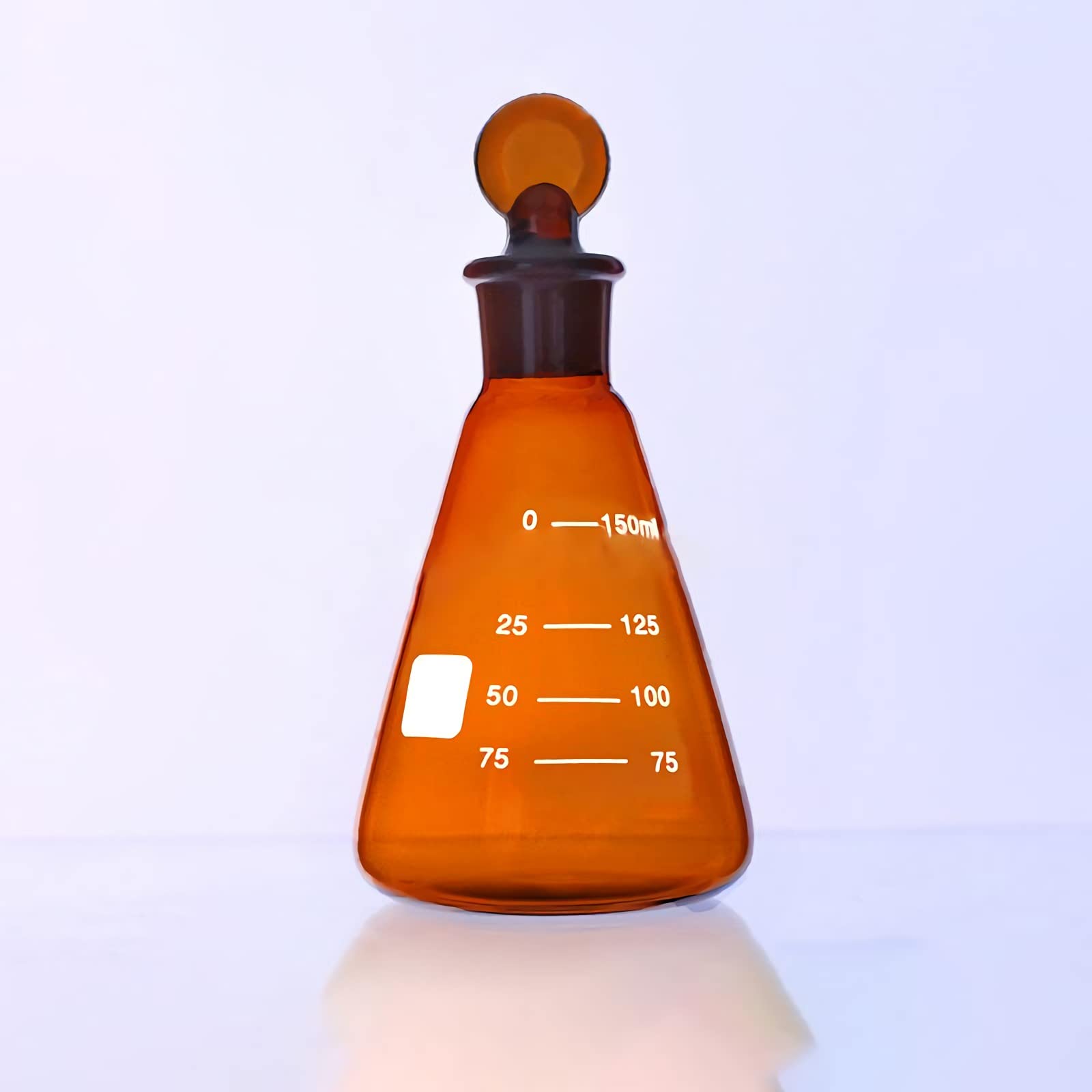 Matraz Erlenmeyer de vidrio, matraz de laboratorio ámbar, vaso triangular de boca de molienda con tapón, cristalería graduada, para experimentos científicos 500 ml (150 ml)
