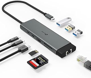 موزع USB نوع C بـ9 منافذ منفذ HDMI 4K 60Hz وايثرنت 1Gbps وقارئ بطاقات SD وميكرو اس دي UHS-I و3 USB-C ومنفذ USB-A الشحن السريع 100 وات اتصال مستقر وخاصية التوصيل والتشغيل من تي بي-لينك، موديل UH9120C