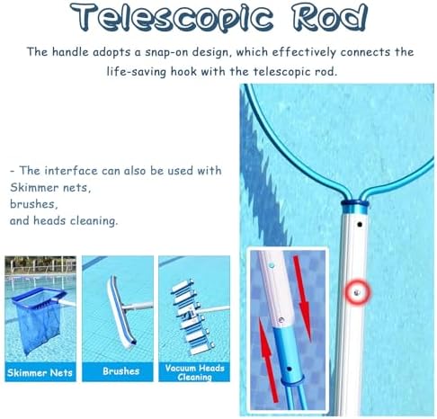 Lifesaving Pole,Swimming Pool Safety Hook Pole,Multi-use Drowning Swimmers Rescue Hooks,Emergency Life-Saving Rescue Equipment with 3.3/9.8/16ft Telescopic Bar(300cm(9.8ft) Pole+Hook)
