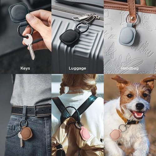 Image of Leather Case Keychain - Protective Holder Compatible with Apple AirTag 1 & 2 for Keys, Pet Collars, Bags & Luggage - Scratch-Resistant, Soft Touch, Secure Ring | Light Blue