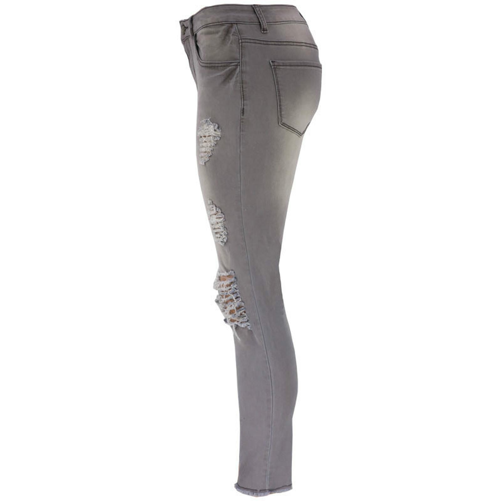 Jeans da Donna Nuovo Stile Pantaloni Strappato con A Larga Gamba Stretta Nove Punti-Blu Scuro-s