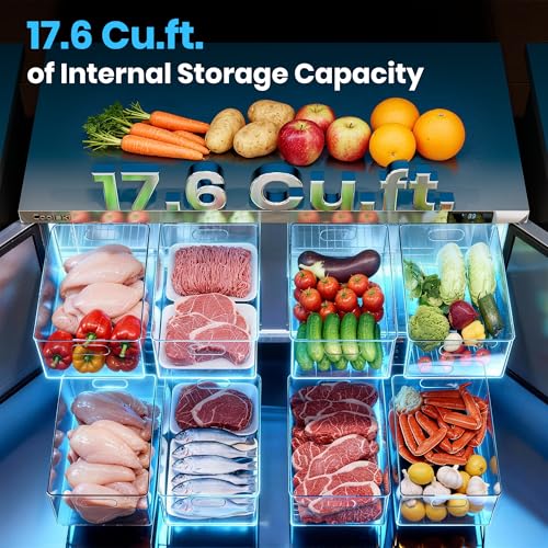 Image of Coolski 60 inchW Commercial Undercounter Refrigerator, 17.2 Cu.ft. Freestanding Stainless Steel, Double Door Under Counter Industrial Worktop Fridge for Restaurant, Bar, Shop, Kitchen Use