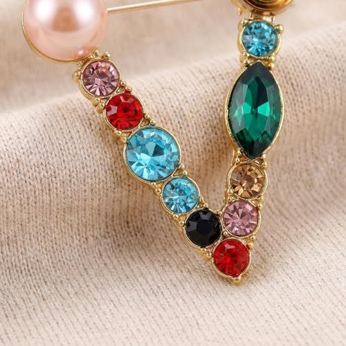 Image of Initial Brooch Pins A-Z 26 Letters Brooches For Women Colorful Enamel Alphabet Pin Pearl Crystal Lapel Pin