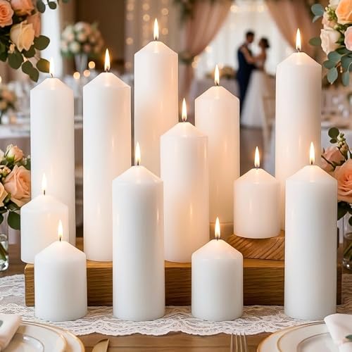 UGBEM Pillar Candles White Bulk 2x3 2x6 2x8inch Unscented Tall Candle 12Set