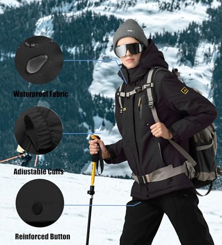V.A.TOR 189 UNCO&BOROR Damen wasserdichte Skijacke Warm Winter Schneemantel Mountain Windbreaker Regenmantel mit Kapuze, W816-schwarz, XXL