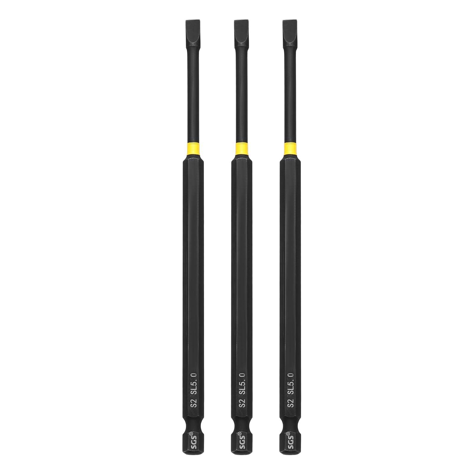 sourcing map 3 Pcs SL5 Slotted Impact Screwdriver Bits 5mm Slotted Tip 1/4" Hex Shank 150mm (6") Long Magnetic Flat Head Screw Driver Drill Bits Phosphated S2 Steel for Electric Power Tool