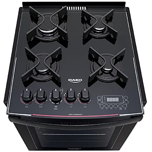 Fogão de Embutir 4 Bocas à Gás Dako Turbo Glass com Acendimento Superautomático Preto Bivolt