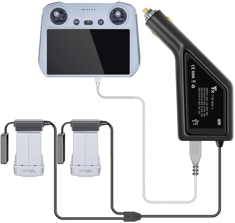 Coyktonty Battery Charger Car Charger for DJI Mini 4 Pro/Mini 3 Pro Drone,Charges Two Batteries and Transmitter at The Same time