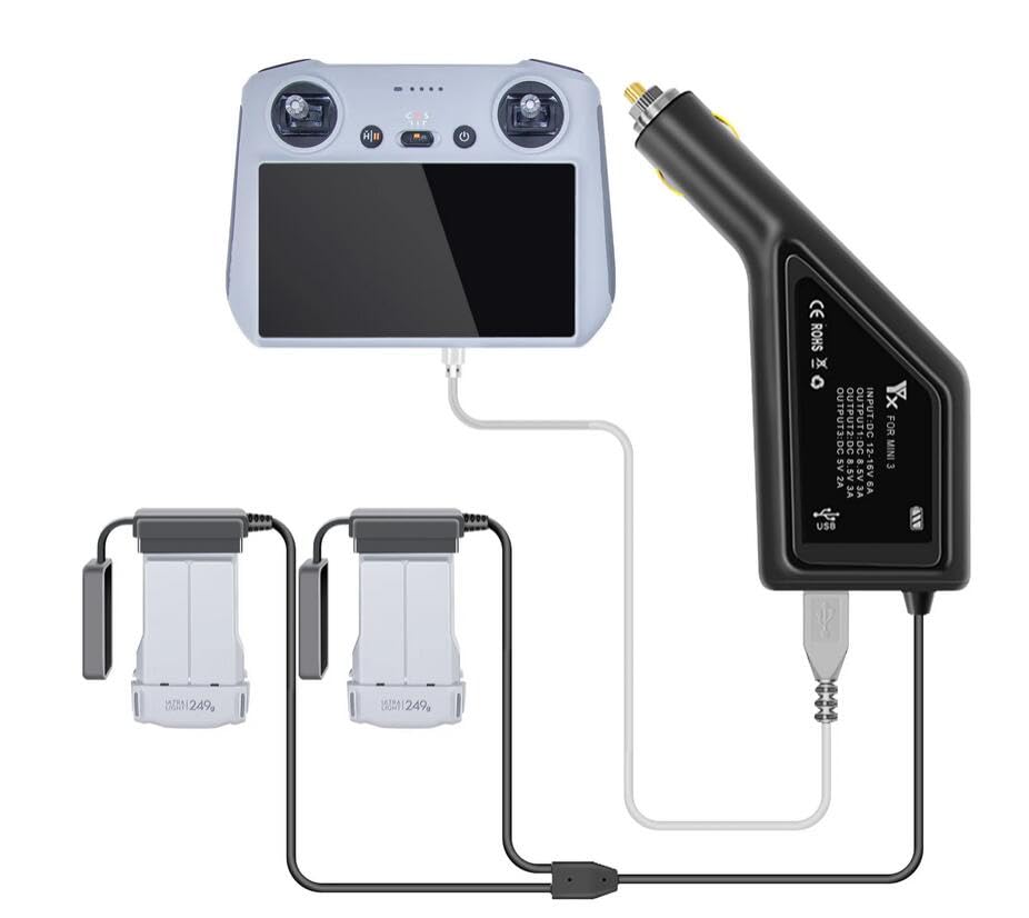 Coyktonty Battery Charger Car Charger for DJI Mini 4 Pro/Mini 3 Pro Drone,Charges Two Batteries and Transmitter at The Same time