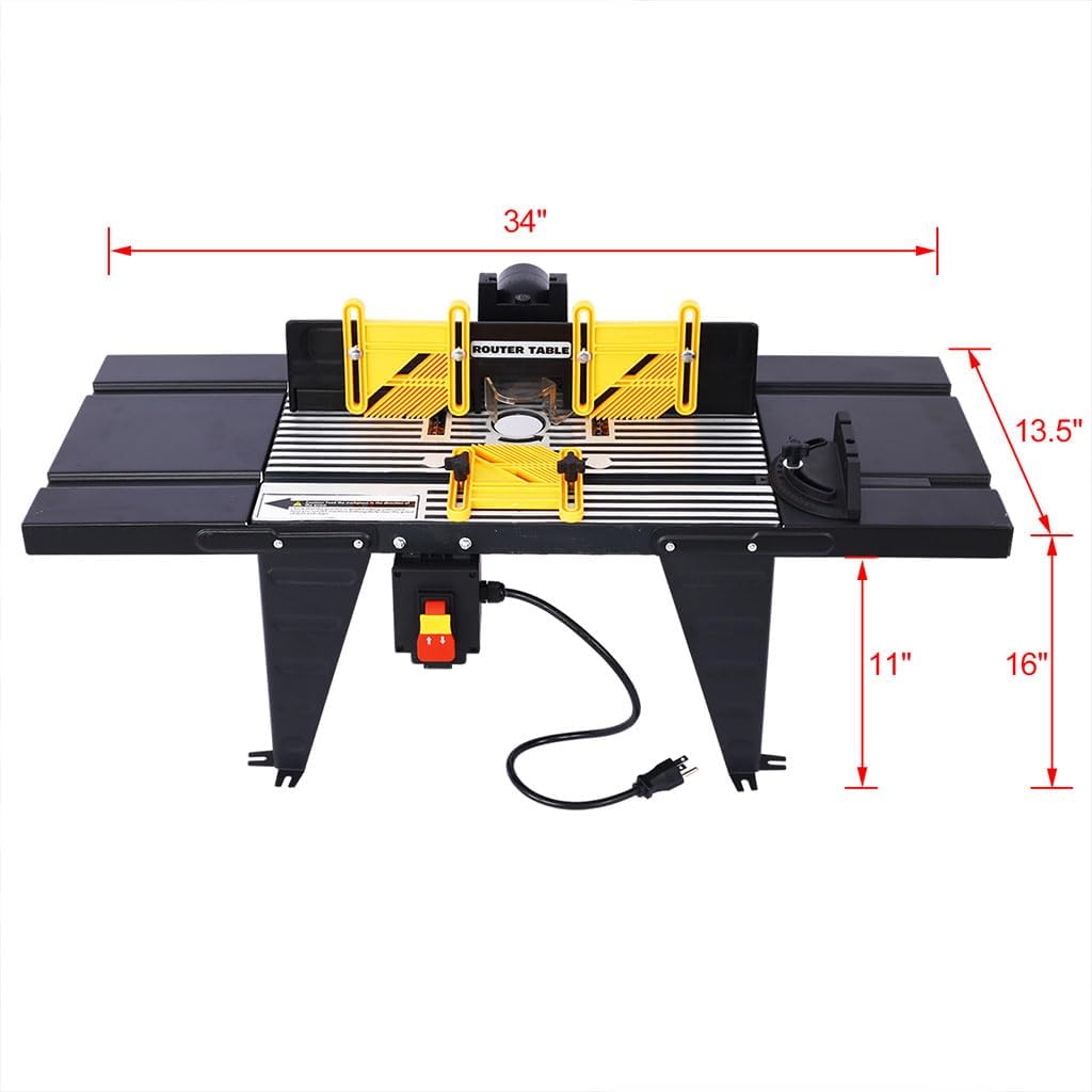 Electric Router Table, Universal Benchtop Router Table with Steel Stand & Adjustable Fence Wood Working Router Table, Safety Guard & Miter Gauge for Woodworking, Craftsman Tool,Black