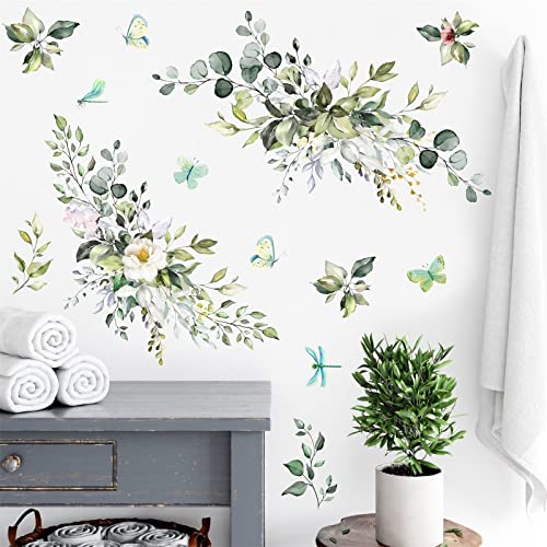 Green Leaves Wall Decal Plant Wall Decals Peel And Stick Decals Rustic Vines Wall Art Murals Butterflies Flower Sticker Boho Hanging Leaves Wall Stickers For Living Room Bedroom Bathroom Nursery Decor #TOP2