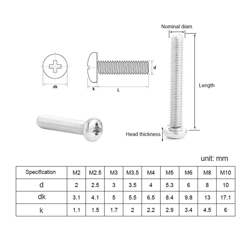 Viti autofilettanti, 20 viti a testa cilindrica a croce M5 M6, in acciaio inossidabile, viti per legno (14 mm, M6, 20 pezzi)