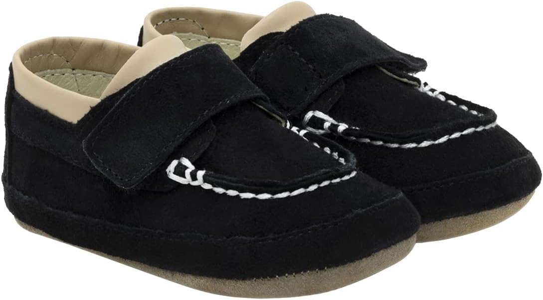 RobeezFirst Kicks Baby Boy and Unisex Shoes and Sandals for Infant/Toddlers, Boden Black Nubuck, 6-9 Months