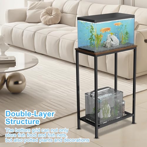 VyGrow Soporte para pecera de 10 galones, soporte pequeño de 2 niveles, estante de tanque de tortuga para sala de estar, tienda, oficina, carga de 158 kg, 53 x 30 x 81 cm, color negro - imagen 2
