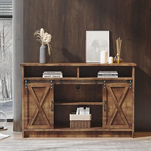 Hombck Coffee Bar Cabinet With Storage, Farmhouse Buffet Cabinet With Barn Door, Kitchen Storage Cabinet Coffee Bar Table For Living Room, Dining Room, Rustic Brown #TOP4