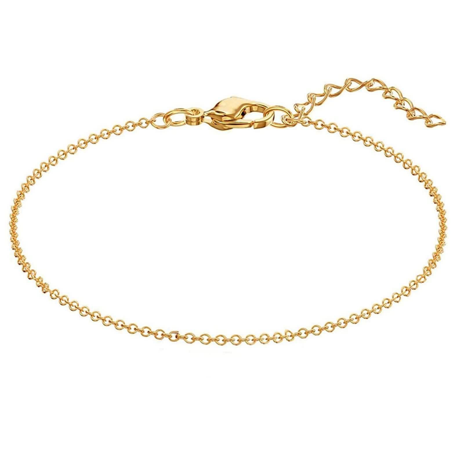 Cavigliera boho in oro giallo 18 carati, per donne Au 750, per l'estate a piedi nudi, da spiaggia, per mamma e ragazza, lunghezza 30 cm