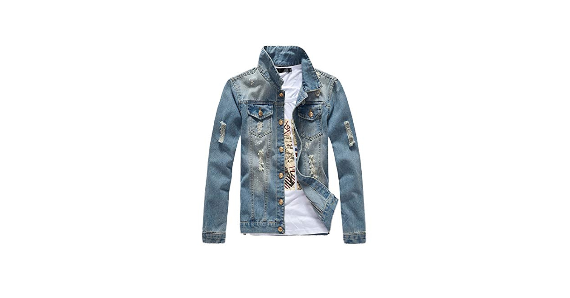DSDZ Mens Classic Ripped Motorcycle Denim Jacket With Hole