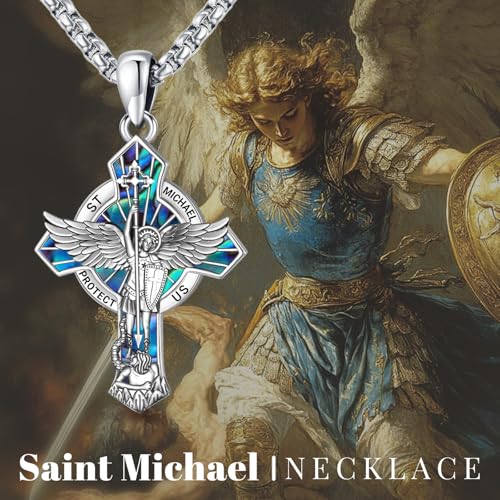 Eusense St Michael Archangel Cross Necklace S925 Sterling Silver Saint Necklace for Men Women Saint Christopher Pendant Jewelry Cross Pendant Gift by Eusense - Image 7
