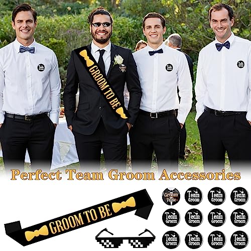 NAEBRO 12Pz Amico dello Sposo Badge con Tracolla e Occhiali, Distintivo da Sposo Team Sposo Spille, Accessori per Addio al Celibato Festa Fidanzamento Matrimonio Decorazione