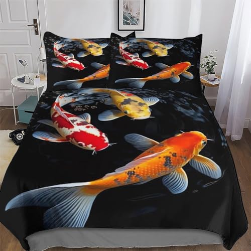 Parure housse de couette koi king size microfibre tissage premium