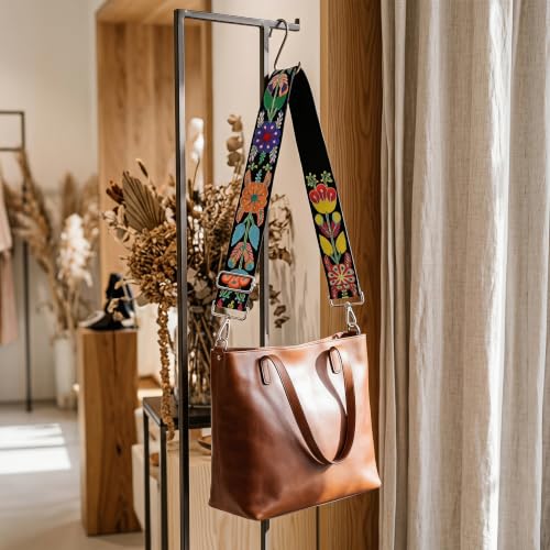 Image of Wide Purse straps Crochet Flower replacement crossbody for Handbag Adjustable Embroidery Knit Guitar Shoulder strap