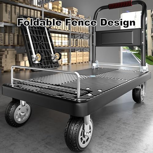 Carrito resistente plegable con rieles laterales para transporte en hogar, garaje y compras 4