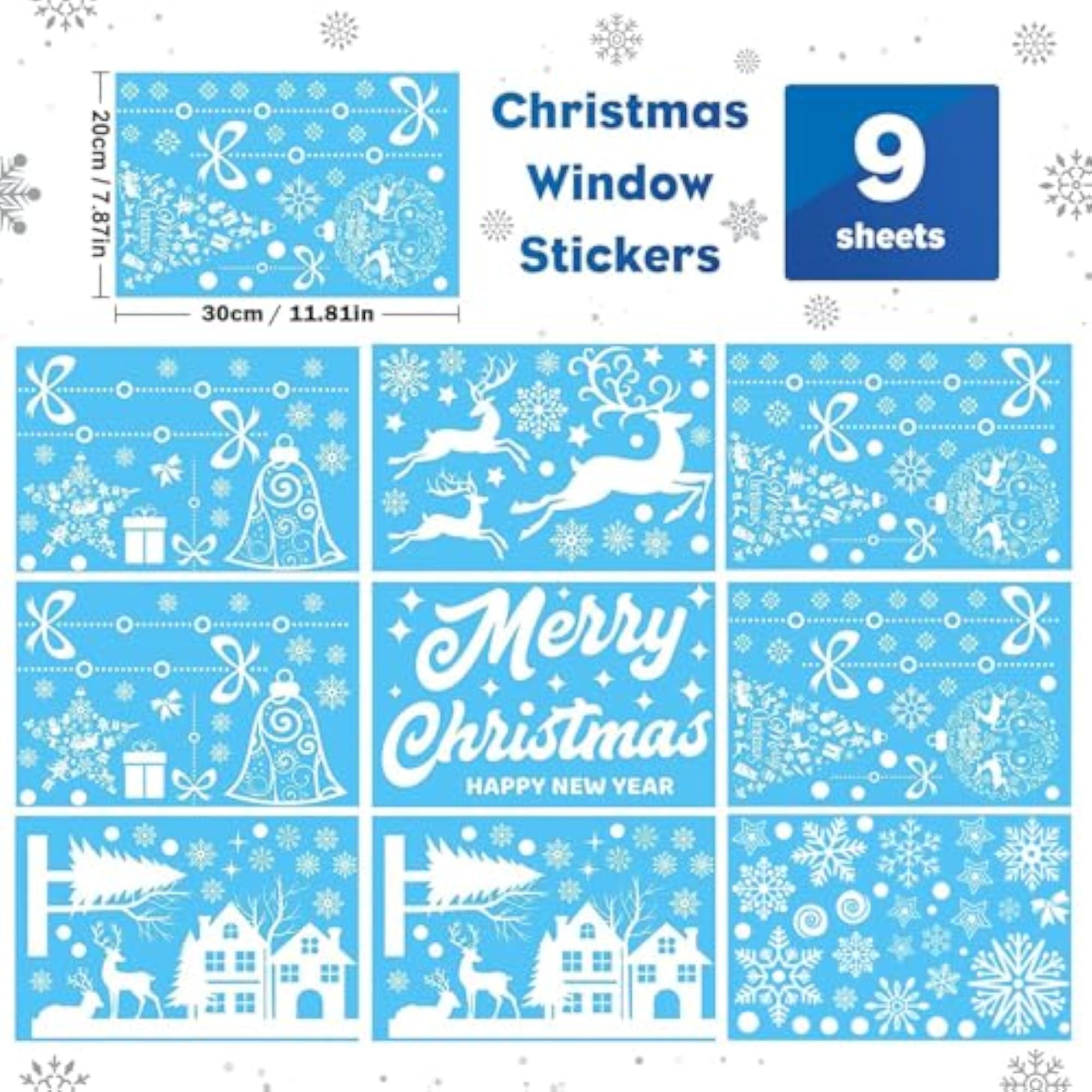 193PCS Christmas Window Stickers, Double Sided Xmas Window Sticker