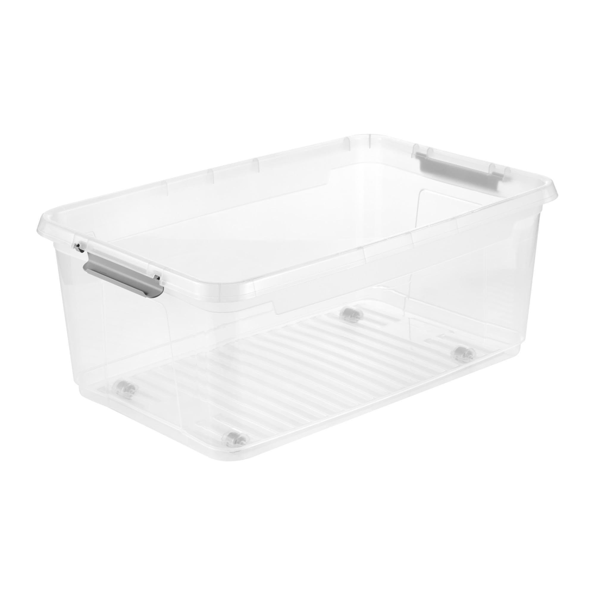 keeeper leo 4x Aufbewahrungsbox mit Deckel und Rollen, 37 L, 59 x 38 x 24 cm, Clipbox, Transparent