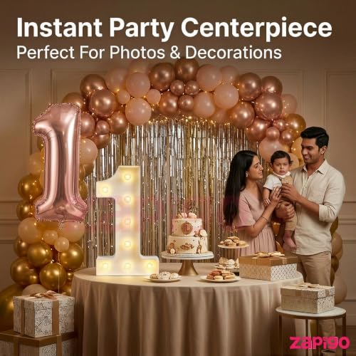 Image of Balloonistics Rose Gold 40-Inch Foil Number 60 Balloon with Matching LED Marquee Light - Combo Set for 60th Birthday, Anniversary, Party Decoration, Photo Booth Backdrop