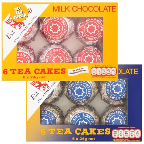 Scottish Tea Cake Bundle With Tunnock Tea Cakes Milk Chocolate 6x24g & Dark Chocolate 6x24g (2 Pack)