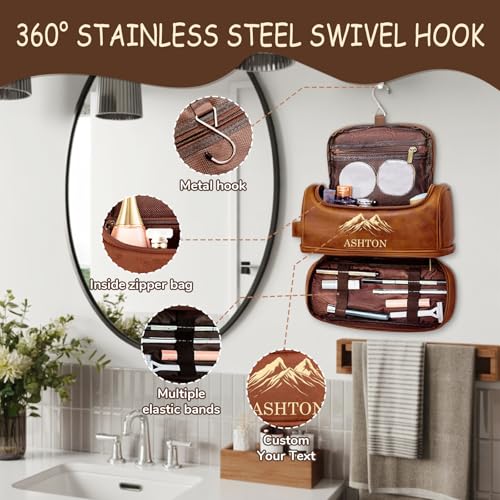 Personalized Toiletry Bag for Men - Custom Large Leather Dopp Kit with Engraved Name & Text, Personalized Gift for Groomsmen, Husband, Dad, Boyfriend, Birthday or Christmas Gifts for Men3