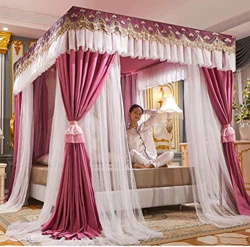 Cortina de cama de lujo con mosquitera de 4 postes rosa de 200x220 cm para dormitorio elegante 2