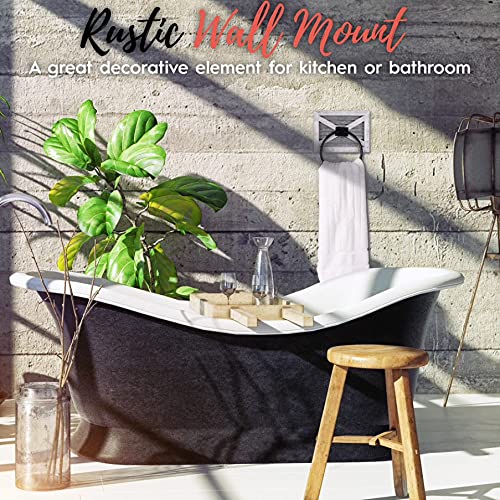 Autumn Alley Barn Door White Bathroom Farmhouse Towel Ring – Wall Mounted Rustic Hand Towel Holder – Mix Of Wood And Galvanized Metal & Black Ring For Country Decor – Farmhouse Bathroom Decor #TOP4