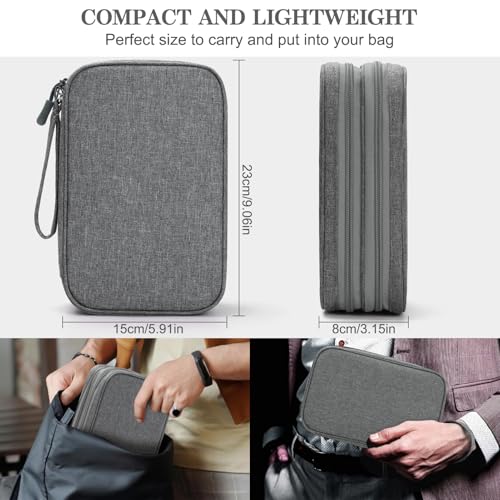 Image of FYY Electronic Organizer, Large Travel Cable Organizer Bag Pouch Electronic Accessories Carry Case Portable Waterproof Double Layers All-in-One Storage Bag for Cable, Cord, Charger, Phone, Dark Grey