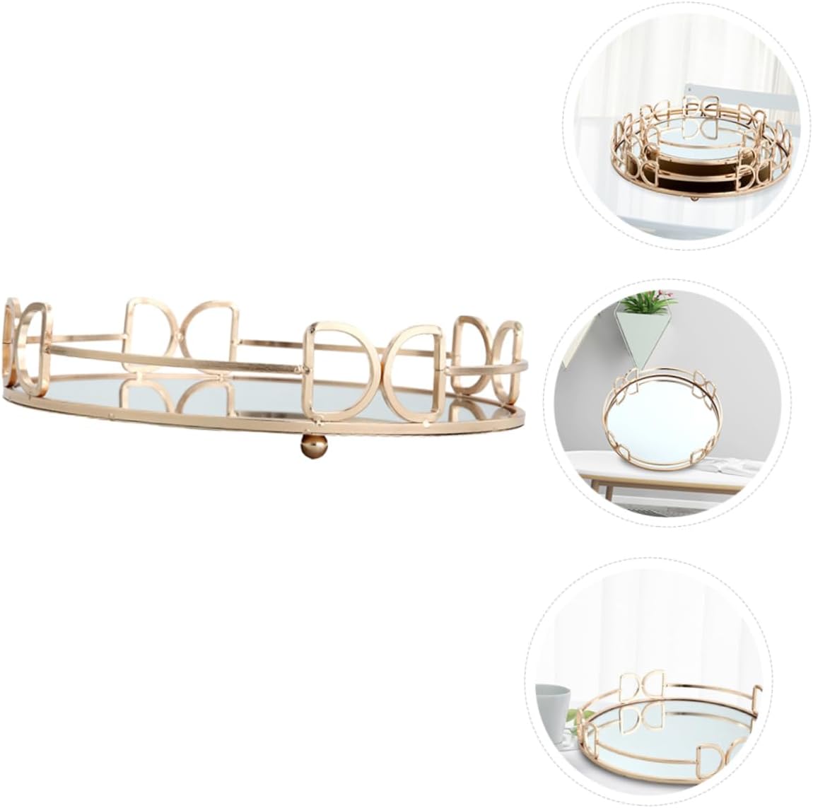 OUNONA Gold Mirrored Decorative Tray Multifunctional Storage for Cosmetics Home Decor Elegant Design for Living Room Bathroom and Tabletop Use