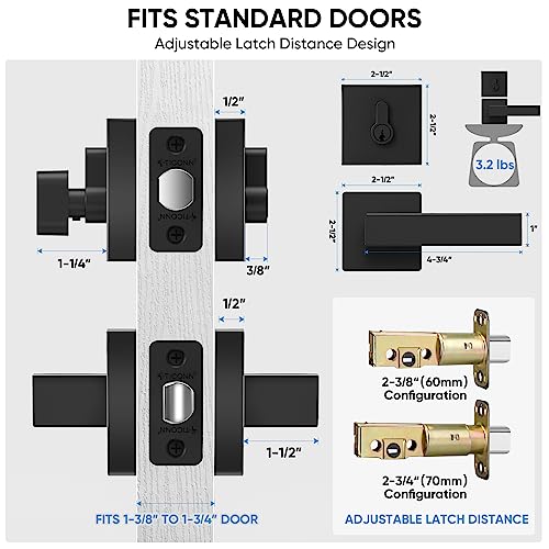 TICONN Matte Black Door Handle Heavy Duty, Reversible Square Door Lever for Bedroom, Bathroom, Rooms (Deadbolt with Passage Lever - Keyed Alike, 2 Pack) by TICONN - Image 3