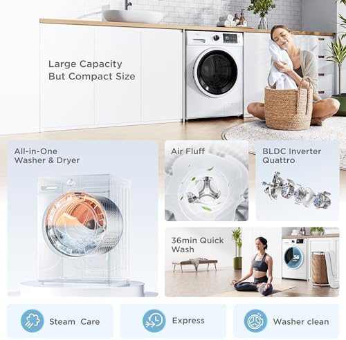 Midea 24 Inch Washer and Dryer Combo, All in One Washer and Dryer 2.7 cu.ft 26lbs, Ventless Washing Machine, Steam Care, Overnight Dry, 1400 RPM, 16 Cycles Front Load Washer, Full-Automatic, White - Thumbnail 2