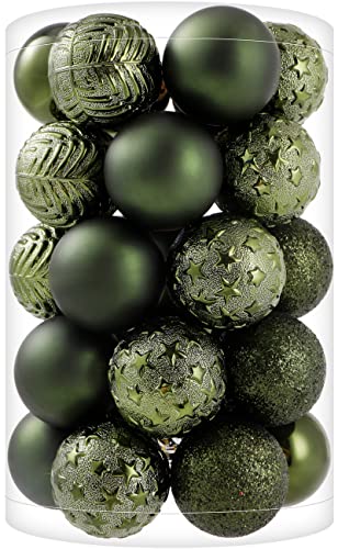 34ct Dark Green Mini Christmas Ball Ornaments Shatterproof Plastic Christmas Tree Decorations for Xmas Party Home Office Holiday Decor -Small Size (1.57"/ 40mm)